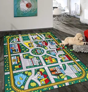 Rugshop Non-Skid Kids Road Educational Learning Area Rug Green 3'3" x 4'7"