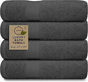 Luxury Bath Towels Set of 4 (27 x 54) | Towels for Bathroom | Super Soft | Highly Absorbent Towels for Home, Spa, Gym (Grey)