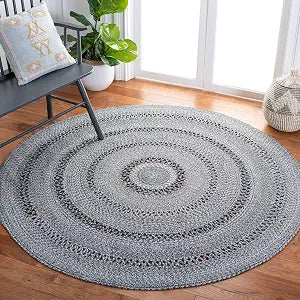 SAFAVIEH Cape Cod Collection Area Rug - 3' Round, Charcoal, Handmade Braided, Ideal for High Traffic Areas in Living Room, Bedroom (CAP221H)