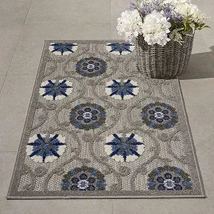 Nourison Home Aloha Grey Blue 2'8" x 4' Area Rug - Easy Clean, Non Shedding, Bed Room, Living Room, Dining Room, Kitchen (3' x 4')