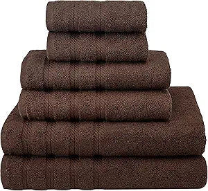 American Soft Linen 100% Carde Cotton 6 Piece Towel Set, 590 GSM Heavy Weight Soft Absorbent Turkish Towels for Bathroom, Dark Brown