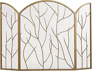 Deco 79 Metal Tree Arched 3 Panel Fireplace Screen with Branch Inspired Design, 25" x 12" x 31", Gold