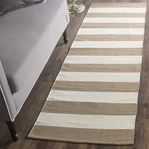 SAFAVIEH Montauk Collection Runner Rug - 2'3" x 7', Sand & Ivory, Handmade Flatweave Cotton, Woven Texture, Farmhouse Stripe Pattern, Ideal for Bedroom, Kitchen, Hallway (MTK712M)