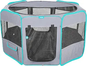 Deluxe Premium Pet Dog Playpen Portable Soft Dog Exercise Pen Kennel with Carry Bag for Dogs, Cats, Kittens, and All Pets (Large, Grey)