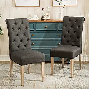 Roundhill Furniture Habit Solid Wood Tufted Parsons Charcoal Dining Chair, Set of 2