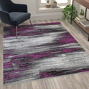 Flash Furniture Rylan Collection Abstract Area Rug - Scraped Design Purple Olefin Rug - 5' x 7' Area Rug - Jute Backing - Living Room, Bedroom, & Family Room