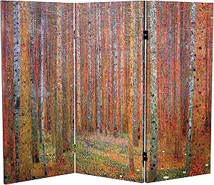 Red Lantern Double Sided Works of Klimt Room Divider - Tannenwald/Farm Garden, 3 Foot - 3 Panel