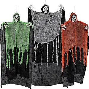 JOYIN 3 Pcs Halloween Hanging Grim Reapers, one 63 Two 47 Grim Reapers, Halloween Skeleton Outdoor Decoration Flying Ghost for Haunted Haunted House Prop, Party Supplies Decor