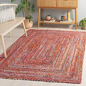 SAFAVIEH Area Rug 4x6 - Braided Collection - Orange & Rust, Handmade Woven Cotton, Boho Reversible Style, Ideal for Living Room, Bedroom, Dining Space (BRD210P)