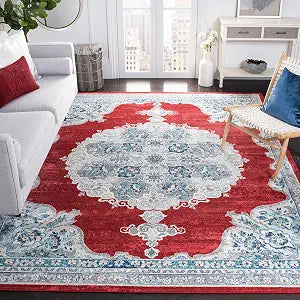 SAFAVIEH Brentwood Collection Area Rug - 3' Square, Red & Ivory, Medallion Distressed Design, Non-Shedding & Easy Care, Ideal for High Traffic Areas in Living Room, Bedroom (BNT867Q)