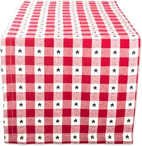 DII Patriotic 4th of July Stars and Check Summer Tabletop Collection, Table Runner, 14x108, Red, White, and Blue