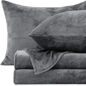 Love's cabin Flannel Sheets Set Queen, Grey, 4 Pieces, 15" Deep Pocket