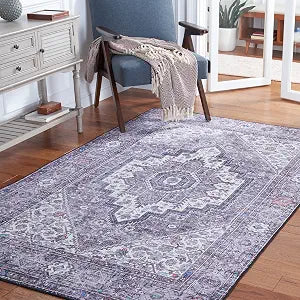 SAFAVIEH Washable Rug Tucson Collection - 4' x 6', Beige & Grey, Slip Resistant & Easy to Clean, Ideal for Foyer, Kitchen, Nursery, Office, Bedroom (TSN198B)
