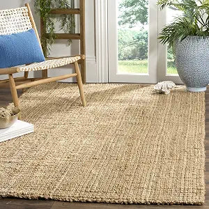 SAFAVIEH Area Rug 3' Square - Natural Fiber Collection - Natural Brown, Handmade Jute & Coir, Farmhouse Style, Chunky Textured Thick Pile (NF747A)