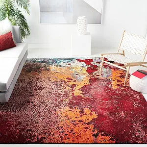 SAFAVIEH Glacier Collection Area Rug - 3' Square, Red & Orange, Modern Abstract Design, Non-Shedding & Easy Care, Ideal for High Traffic Areas in Living Room, Bedroom (GLA124Q)