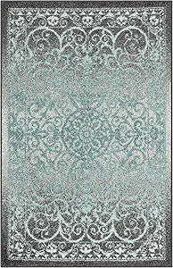 Maples Rugs Pelham Vintage Medallion Area Rugs - Made in USA - Washable, Non-Slip, Low Profile Indoor Rug for Entryway, Foyer, Kitchen, and Bathroom, 2'6 x 3'10, Blue/Grey