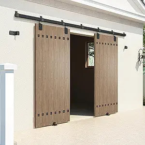 12FT Heavy Duty Box Rail Exterior Sliding Barn Door Hardware Kit, 450 lbs Capacity, Black Powder Coated Finish,Kit for Outdoor,Fit MAX 2 Door Width 72in