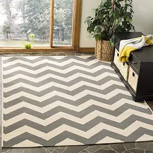 SAFAVIEH Washable Rug Outdoor Courtyard Collection - 5'3" Square, Grey & Beige, Non-Shedding & Easy Cleaning, Ideal for Patio, Backyard, Mudroom (CY6244-246)