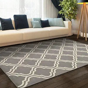Superior Indoor Area Rug, Jute Backing Rugs, Modern Floor Decor For Entryway, Hallway, Kitchen, Office, Bedroom, Living Room, Dining Room, Nursery, Elegant Double Trellis, 4' x 6', Grey