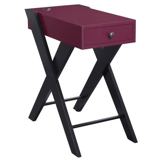 ACME Mesa Auxiliar Feroz con Base de Carga USB en Burdeos y Negro
