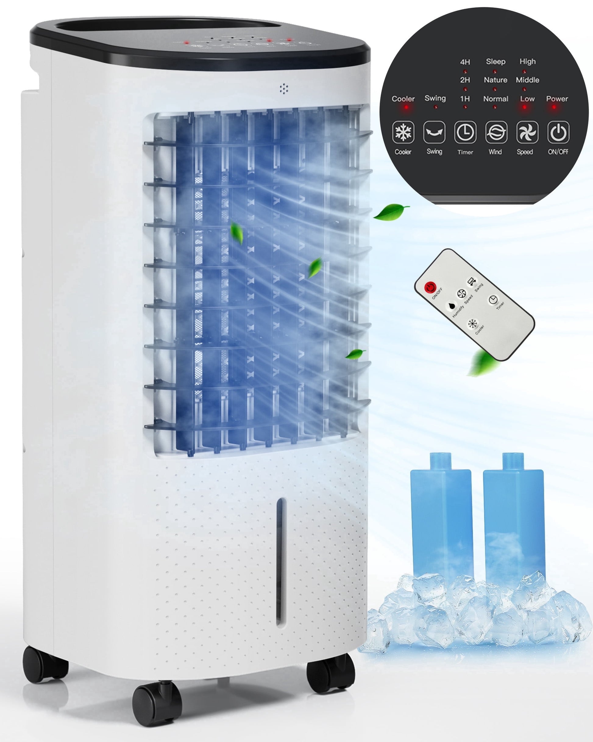 ALPULON 3-in-1 Evaporative Air Cooler, Portable Air Conditioner Fan with Remote, 4L Tank, Honeycomb Pad, 2 Ice Boxes, 3 Speeds, 7.5H Timer, 120Â° Oscillation, for Bedroom, Living Room, Home Office