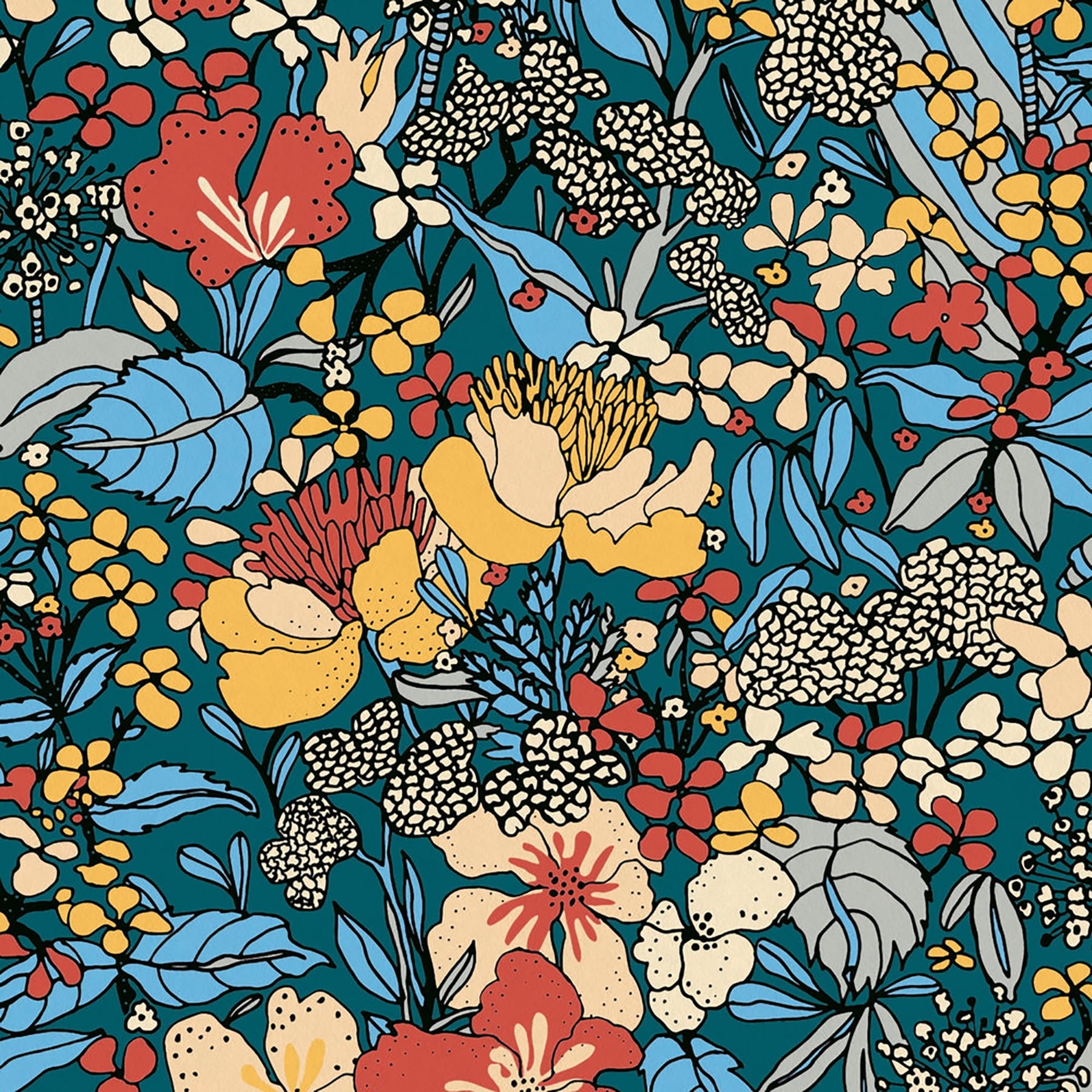 AS Creation Zetta Blue Floral Riot Wallpaper