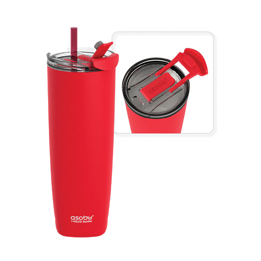 ASOBU Aqualina 20-Oz. Double-Wall-Insulated Stainless Steel Tumbler with Straw, Black