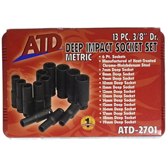 ATD Tools 2701 6-Point Metric Deep Impact Socket Set, 13 pc. ATD-2701
