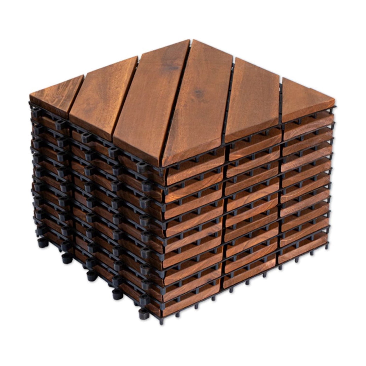 Acacia Wood Deck Tiles, 10 PCS 12x12 Inch Diagonal Interlocking Floor Tiles for Patio Garden Pool Balcony Outdoor, Natural Wood