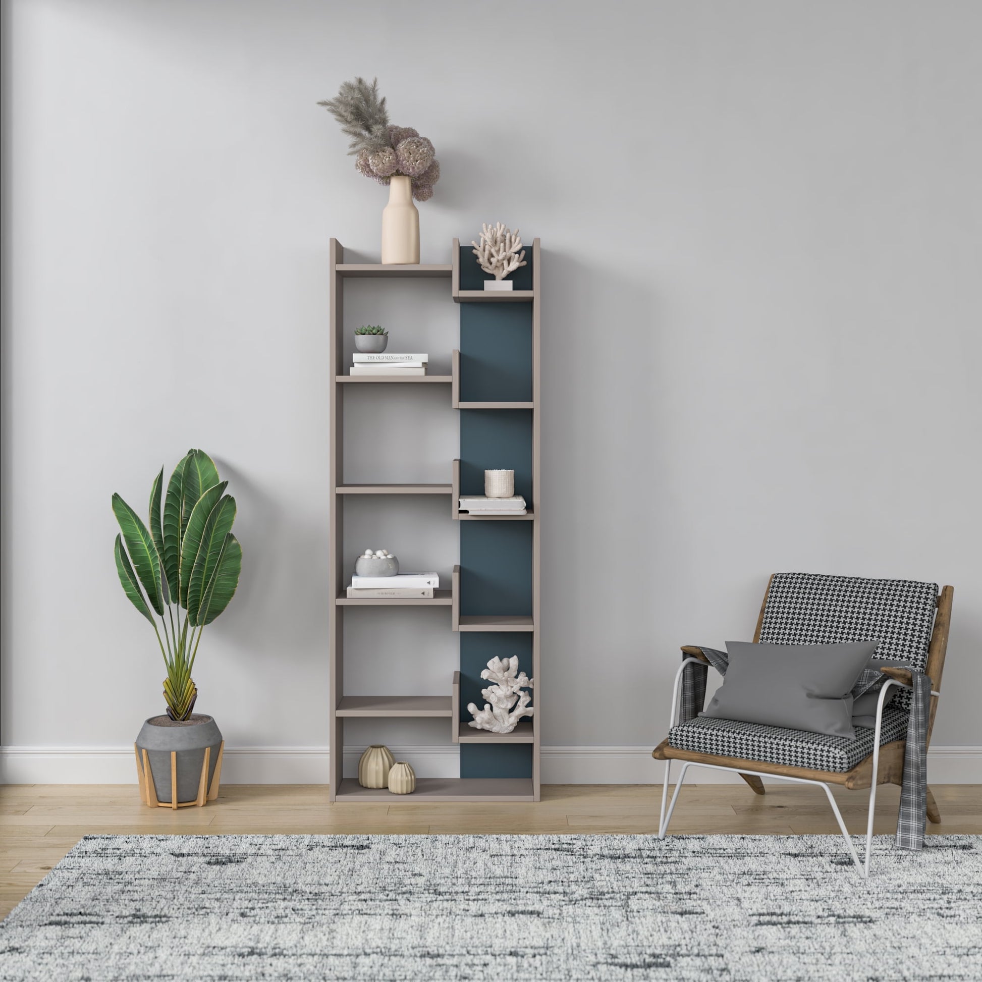 Ada Home Decor Bonaparte Multiple Tier Open Shelf Modern Bookcase, Light Mocha/Turquoise