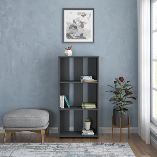 Ada Home Decor Parnell 3 Tier Open Shelf Modern Bookcase, Anthracite