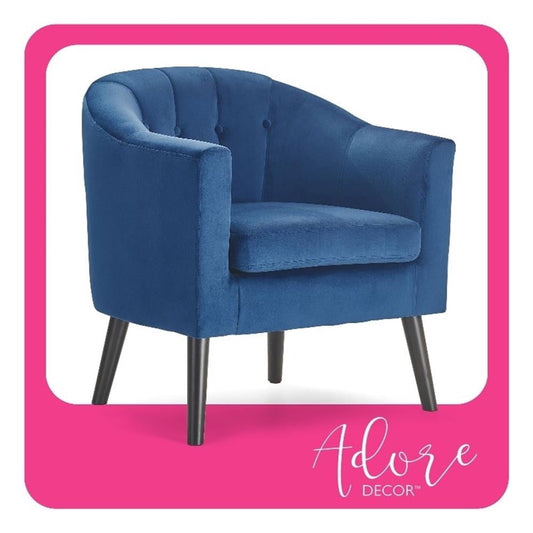 Adore Decor Ivy Moderna Silla Decorativa Tipo Tina con CapitonÃ© de Terciopelo en Azul