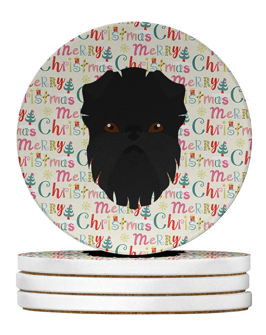 Affenpinscher Merry Christmas Large Sandstone Coasters Pack of 4 4 in x 4 in