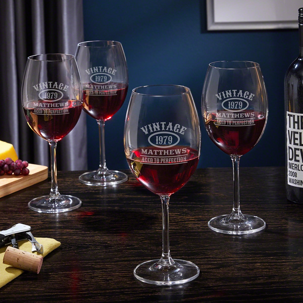 Aged to Perfection Personalized Wine Glasses, Set of 4