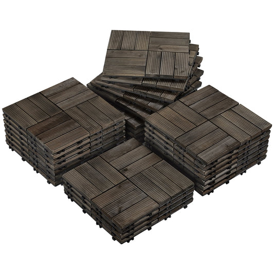 Alden Design 12â€ x 12â€ Interlocking Wood Flooring Tiles for Deck, Pack of 27, Black
