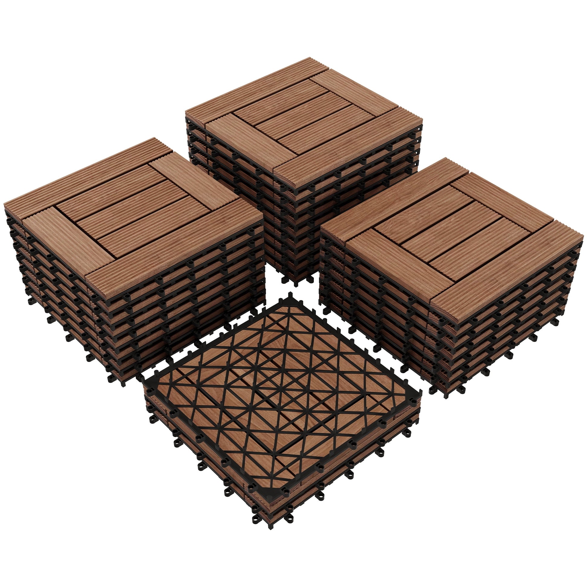 Alden Design 27pcs Indoor & Outdoor Wood Flooring Tiles for Patio Garden, 12" x 12", Brown