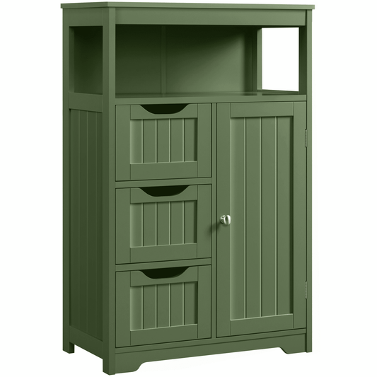 Alden Design 34â€³ Tall Bathroom Floor Cabinet with Adjustable Shelf and 3 Drawers, Green