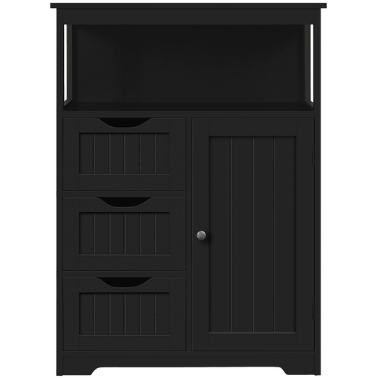 Alden Design 35.5" Height Bathroom Floor Cabinet with 1 Door and 3 Drawers, Black