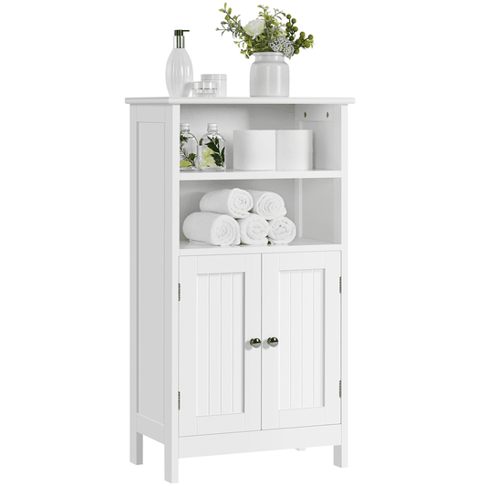 Alden Design 5-Tier Wooden Bathroom Floor Cabinet with Adjustable Shelf, White