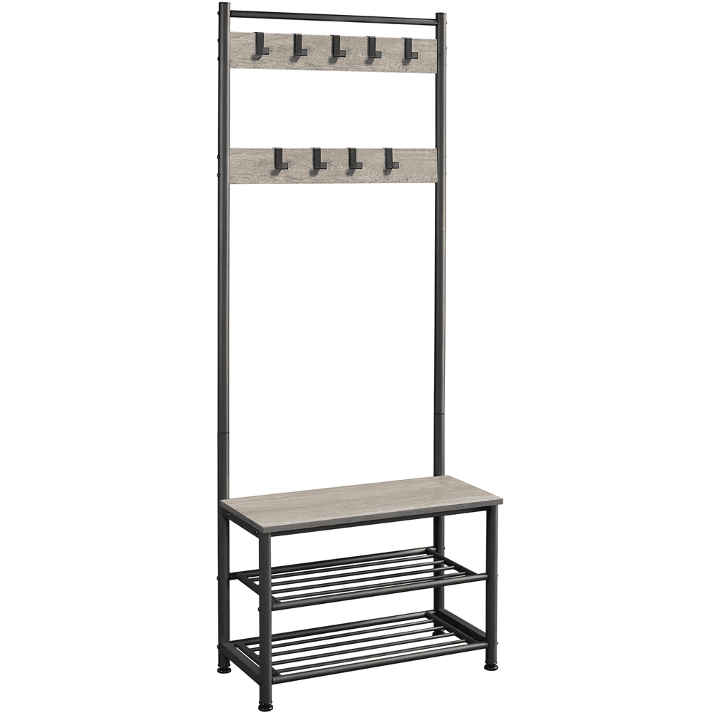 Alden Design 73" Metal Hall Tree with Shoe Storage Bench, Rustic Gray