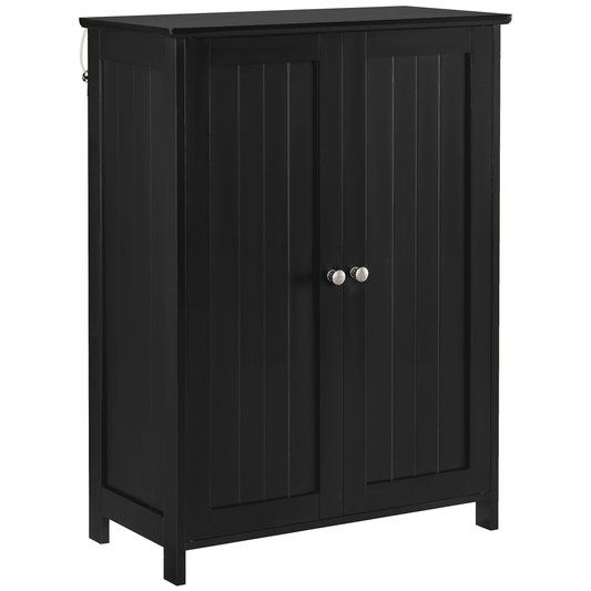 Alden Design Free Standing Floor Cabinet with 2 Adjustable Shelves, Black