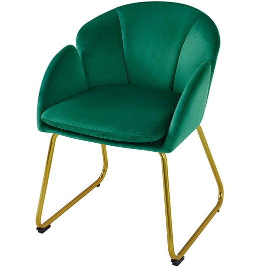 Alden Design Flower Shape Velvet Accent Chair with Golden Metal Legs for Livingroom, White