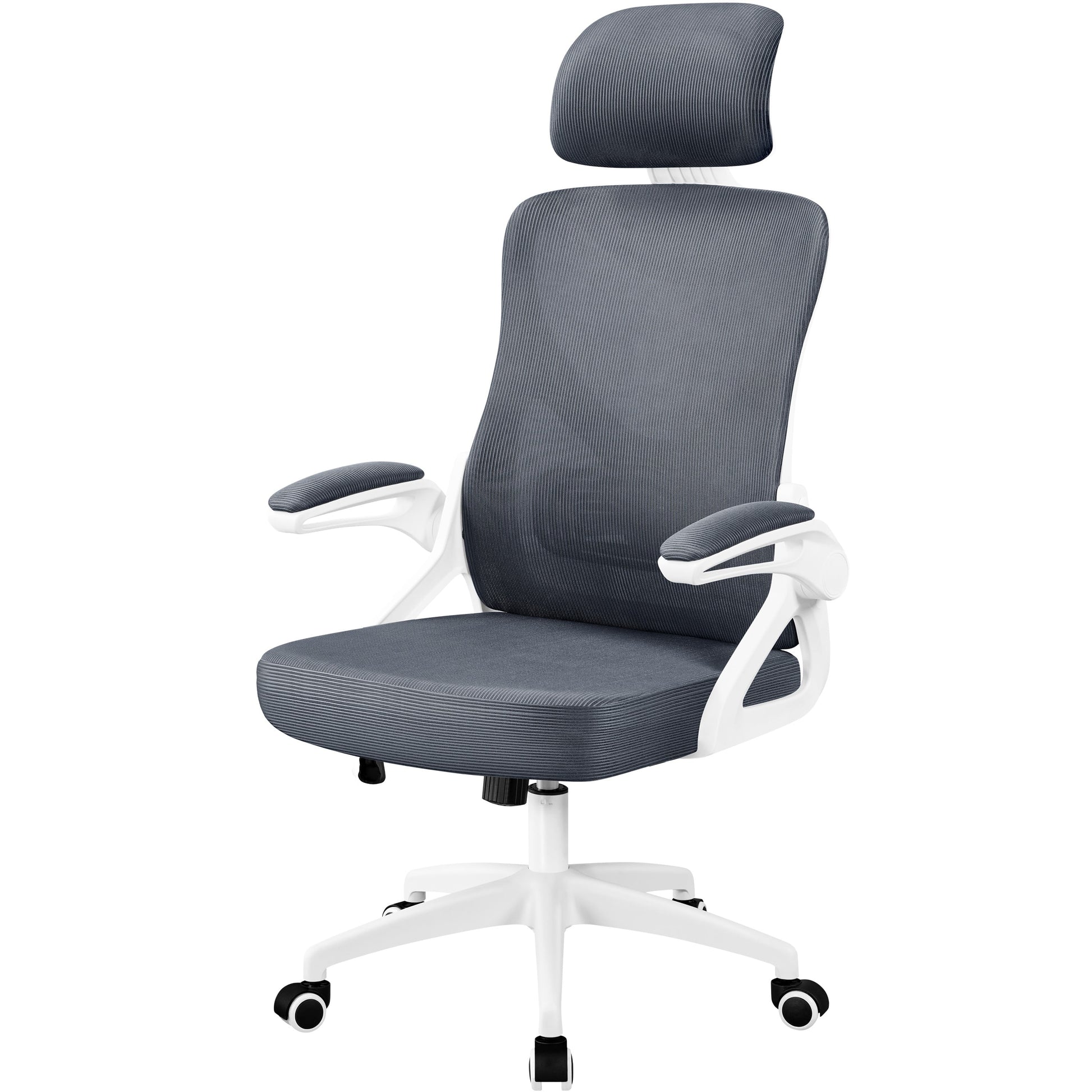 Alden Design High Back Ergonomic Mesh Office Chair with Adjustable Padded Headrest, White/Gray
