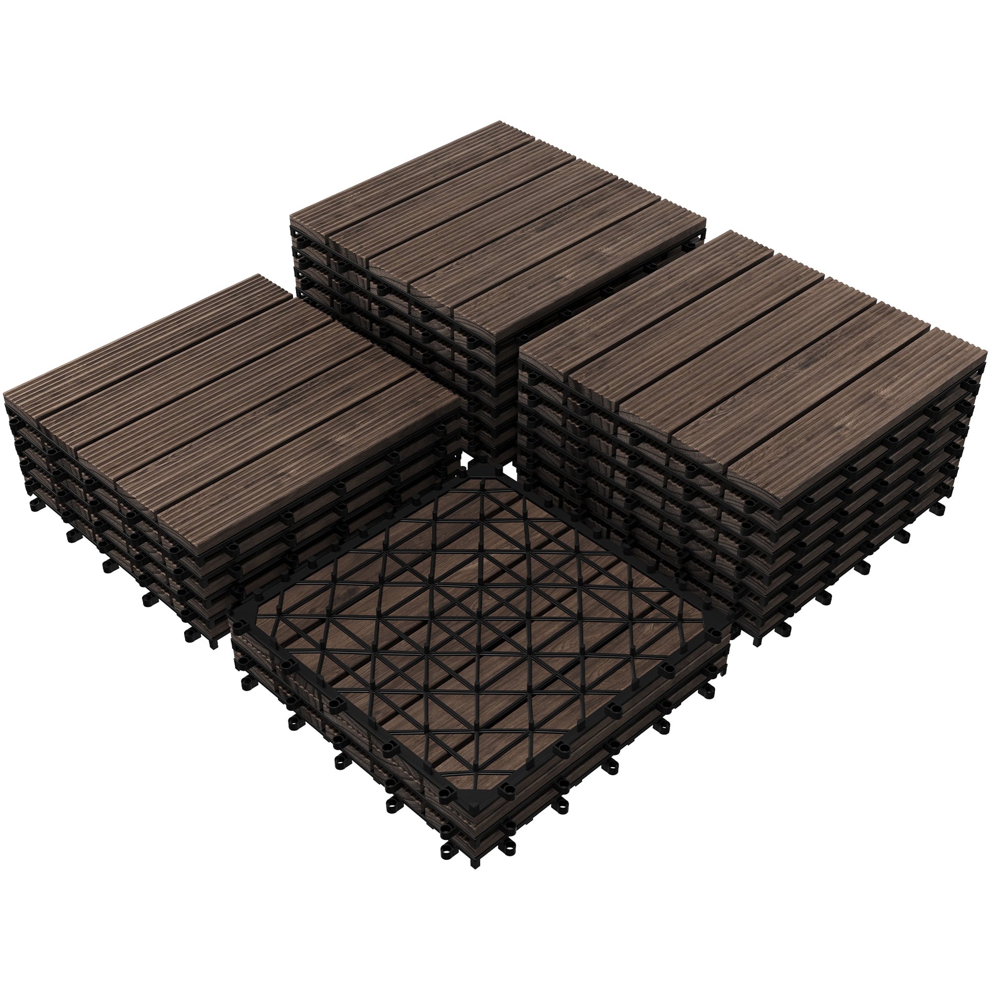 Alden Design Indoor & Outdoor Wood Flooring 12" x 12" Tiles for Patio Garden, 27 Pieces, Black