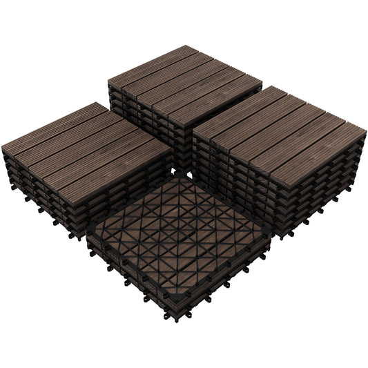 Alden Design Indoor & Outdoor Wood Flooring 12" x 12" Tiles for Patio Garden, 27 Pieces, Black