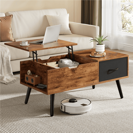 Alden Design Lift Top Coffee Table with Hidden Compartment & 2 Open Storage, Rustic Brown