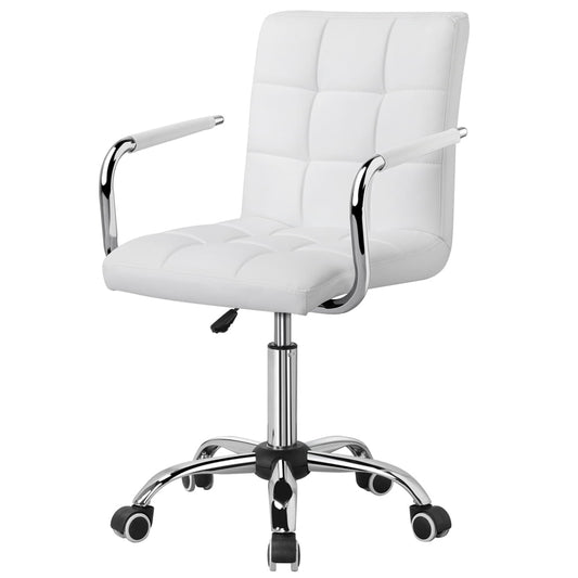 Alden Design Modern Adjustable Faux Leather Swivel Office Chair with Wheels, White