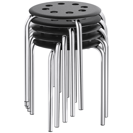 Alden Design Plastic Stackable Round Stools with 8 Holes for Home School, Silver