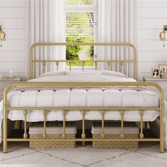 Alden Design Twin Size Metal Platform Twin Bed with High Headboard, Bronze,