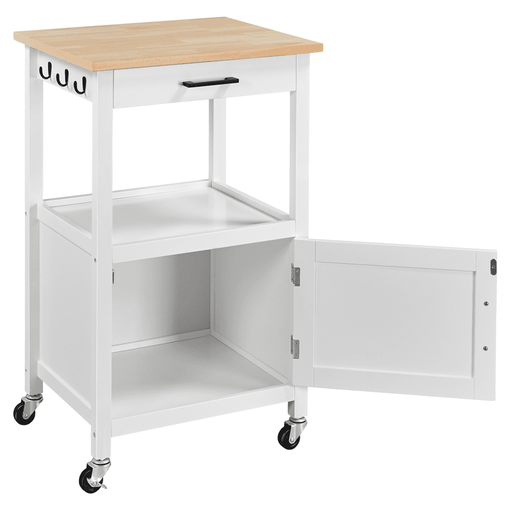 Alden Design Small Space Rolling Storage Kitchen Cart, White